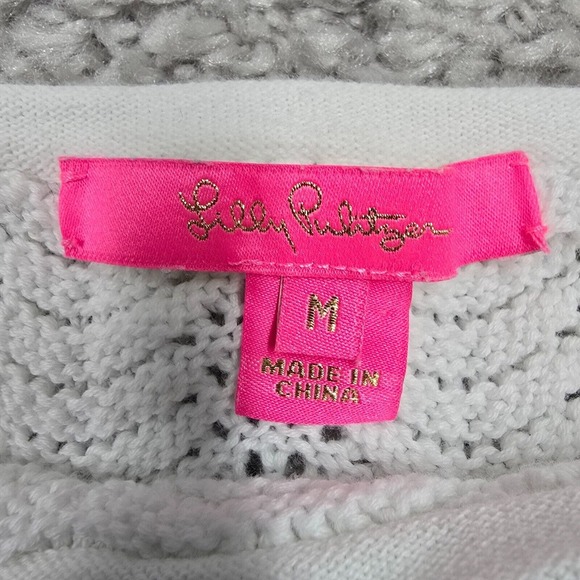 Lilly Pulitzer Navana Sweater Womens Medium 1/2 Sleeve Crochet Wave Stripe - Picture 4 of 11